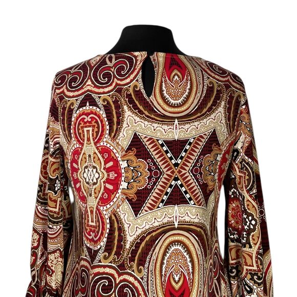 Chico's Women's Blouse Paisley Stretch Boho Retro Artsy Bell Sleeve Top 0 US S/4 - Picture 6 of 8